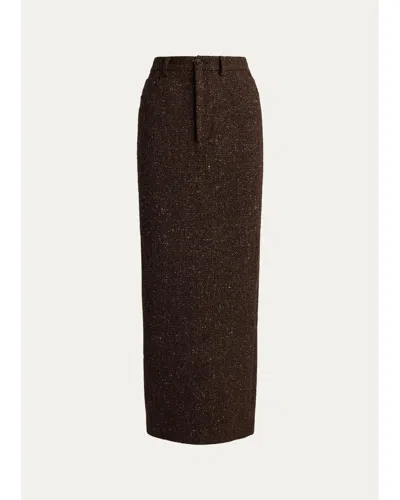 Ralph Lauren Fontaine Wool-blend Donegal Tweed Maxi Skirt In Brown