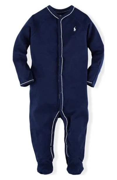 Ralph Lauren Babies'  Footie In French Navy W/white Stitching