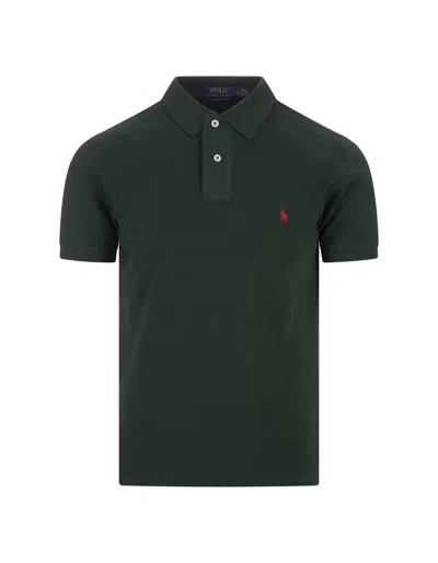 Ralph Lauren Forest Green And Red Slim-fit Piquet Polo Shirt