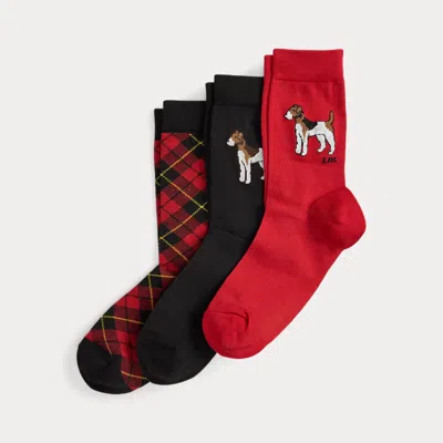 Ralph Lauren Foxhound & Plaid Crew Sock 3-pack In Multi