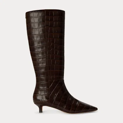 Ralph Lauren Francesca Croc-embossed Tall Boot Heel In Chestnut Brown
