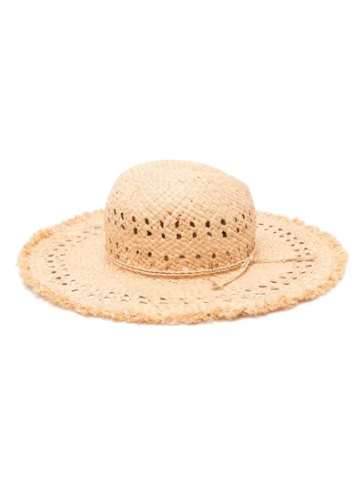 Ralph Lauren Frayed-edge Raffia Hat In Neutrals