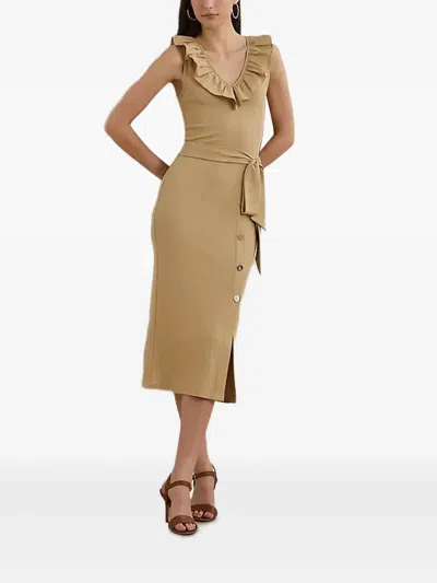 Ralph Lauren Frill-neck Dress In Burgundy