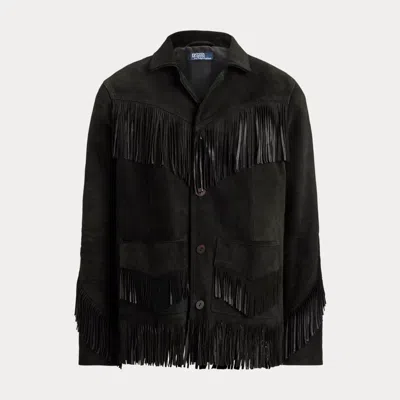 Ralph Lauren Fringe Suede Jacket In Black