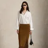 Ralph Lauren Fringe Suede Skirt In Brown