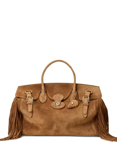 Ralph Lauren Fringe Suede Tote Bag In Brown
