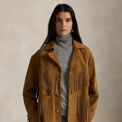 Ralph Lauren Fringe Suede Western Jacket In Brown