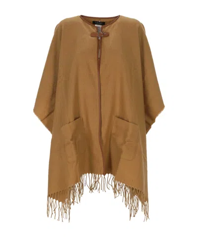 Ralph Lauren Fringed Cape In Brown