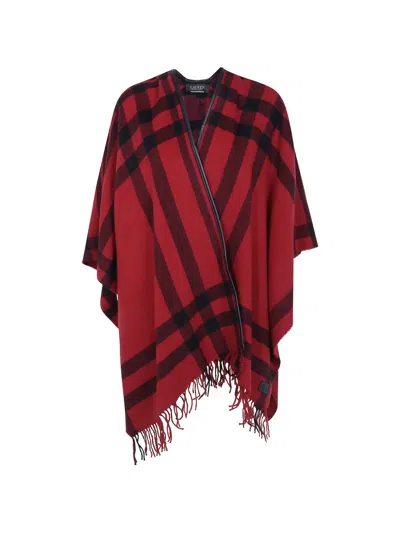 Ralph Lauren Fringed Checked Cape In Red