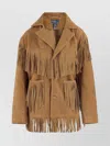 Ralph Lauren Fringed Leather Coat Notched Lapels In Brown
