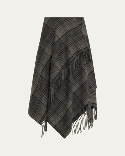 RALPH LAUREN FRINGED PLAID WRAP MIDI SKIRT