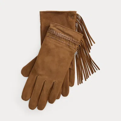 Ralph Lauren Fringe-trim Sheep-suede & Leather Gloves In Tobacco