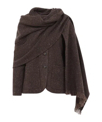 Ralph Lauren Fringe-trimmed Scarf-detail Cardigan In Brown