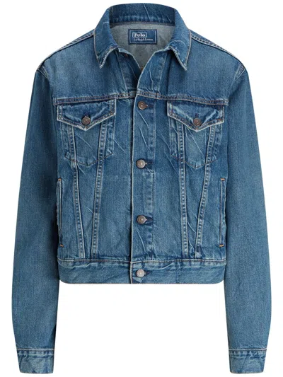 Ralph Lauren Front Button Fastening Coat With Chest Flap Pockets In Blue