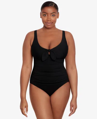 Ralph Lauren Front-tie One-piece Swimsuit In Black