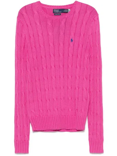 Ralph Lauren Fuchsia Crew-neck Cable-knit Sweater