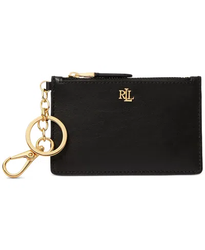 RALPH LAUREN FULL-GRAIN LEATHER KEY-RING SMALL ZIP CARD CASE