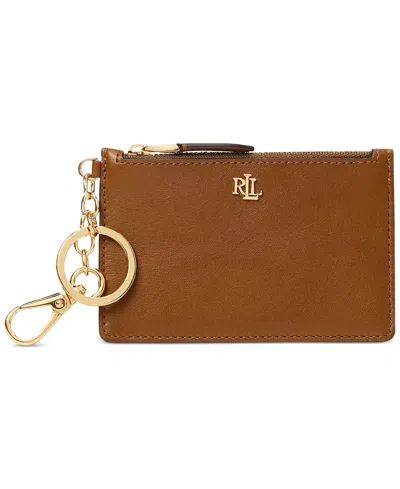 RALPH LAUREN FULL-GRAIN LEATHER KEY-RING SMALL ZIP CARD CASE