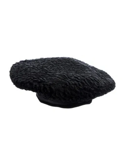Pre-owned Ralph Lauren Fur Beret Hat5 In Black