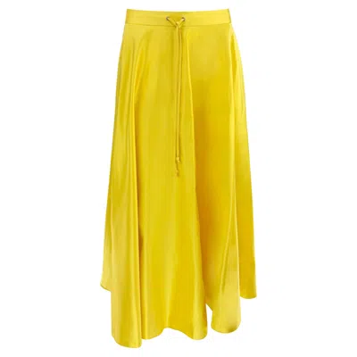 Pre-owned Ralph Lauren F/w 1999  Runway Yellow Silk Satin Drawstring Maxi Skirt Us8