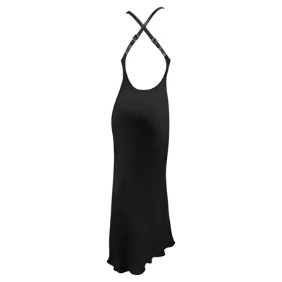 Pre-owned Ralph Lauren F/w 2001  Runway Black Leather Strap Backless Silk Flare Gown 4