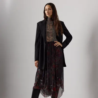 Ralph Lauren Gabriella Embellished Floral Skirt In Black/crimson Multi