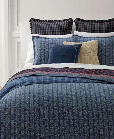 Ralph Lauren Gena Soft Cotton Reversible 3-pc. Comforter Set, Full/queen In Blue