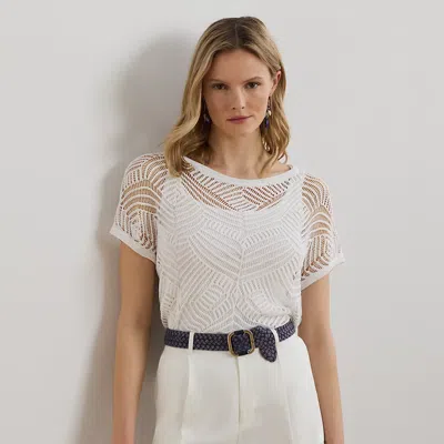 Ralph Lauren Geo-motif Mesh Short-sleeve Sweater In White