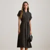 Ralph Lauren Geo-print Belted Crepe Dress In Black