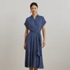 Ralph Lauren Geo-print Belted Crepe Dress In Blue/white