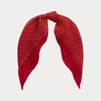 Ralph Lauren Geo-print Linen-silk Square Scarf In Red