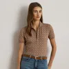 Ralph Lauren Women's Geo-print Stretch Pique Polo Shirt In Brown