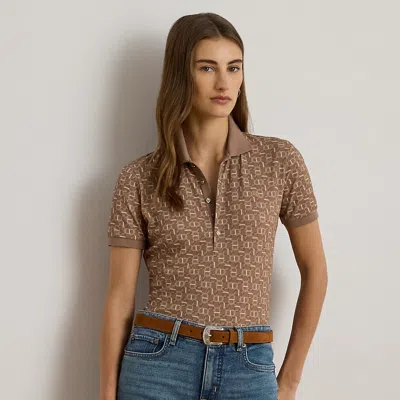Ralph Lauren Geo-print Stretch Piqué Polo Shirt In Brown