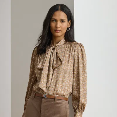 Ralph Lauren Geo-print Twill Tie-neck Blouse In Multi