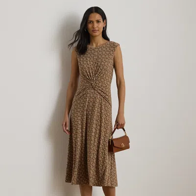 Ralph Lauren Geo-print Twist-front Jersey Dress In Brown