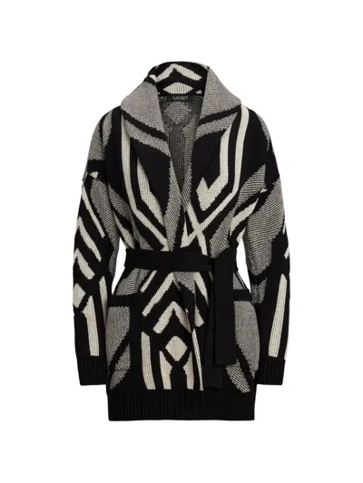 Ralph Lauren Geometric-pattern Belted Cardigan In Gray