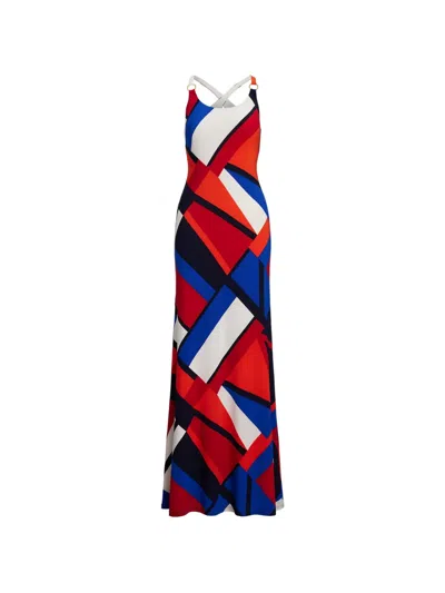 Ralph Lauren Geometric-print Halterneck Maxi Dress In Blue