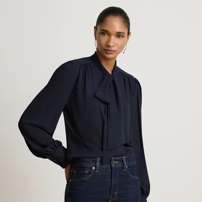 Ralph Lauren Georgette Tie-neck Blouse In Lauren Navy