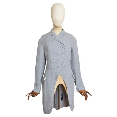 Pre-owned Ralph Lauren Gingham Blue Cotton Madras Tailcoat - Napoleonic Linen Jacket