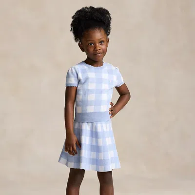 Ralph Lauren Kids' Gingham Cotton Jumper & Skirt Set In Blue