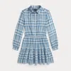 Polo Ralph Lauren Kids' Gingham Cotton Madras Shirtdress In Blue