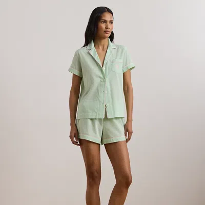 Ralph Lauren Gingham Lawn Boxer Sleep Set In Green Gingham