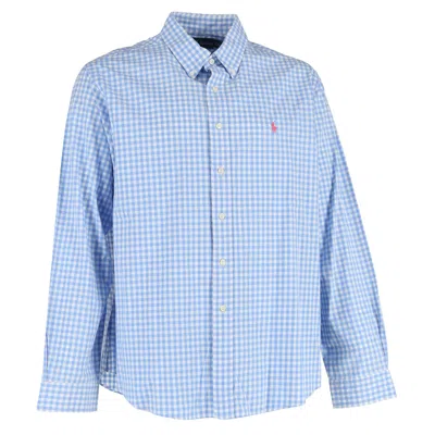 Ralph Lauren Gingham Logo Embroidered Shirt In Blue Cotton