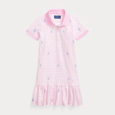 Ralph Lauren Kids' Gingham Polo Pony Mesh Polo Dress In Pink