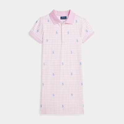 Ralph Lauren Kids' Gingham Polo Pony Mesh Polo Dress In Pink