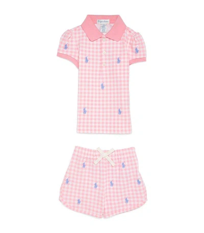 Ralph Lauren Babies' Gingham Polo Shirt And Shorts Set (3-24 Months) In Pink