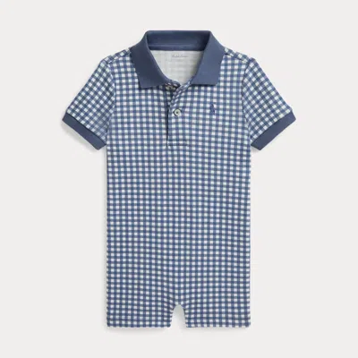Ralph Lauren Babies'  Gingham Soft Cotton Polo Shortall In Blue