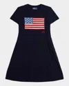 Ralph Lauren Girl's American Flag Cashmere Cable Knit Dress In Refined Navy Multi