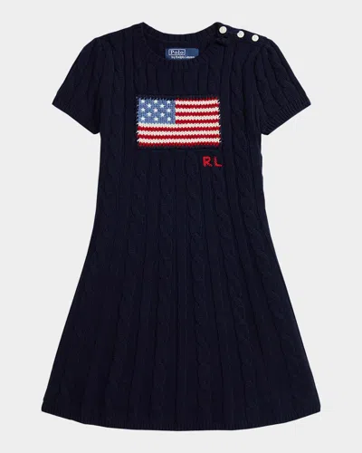RALPH LAUREN GIRL'S AMERICAN FLAG CASHMERE CABLE KNIT DRESS