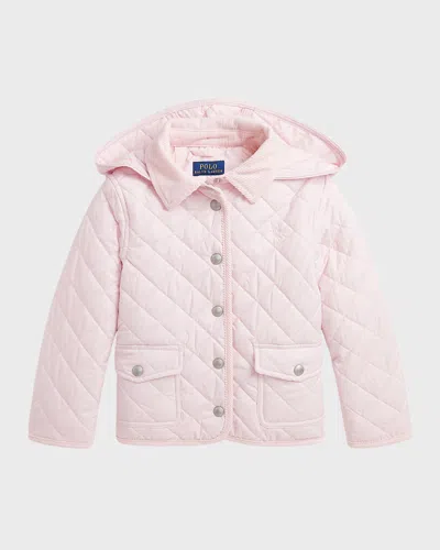 Ralph Lauren Kids' Girl's Audrey Quilted Collared Jacket In Hint Of Pink